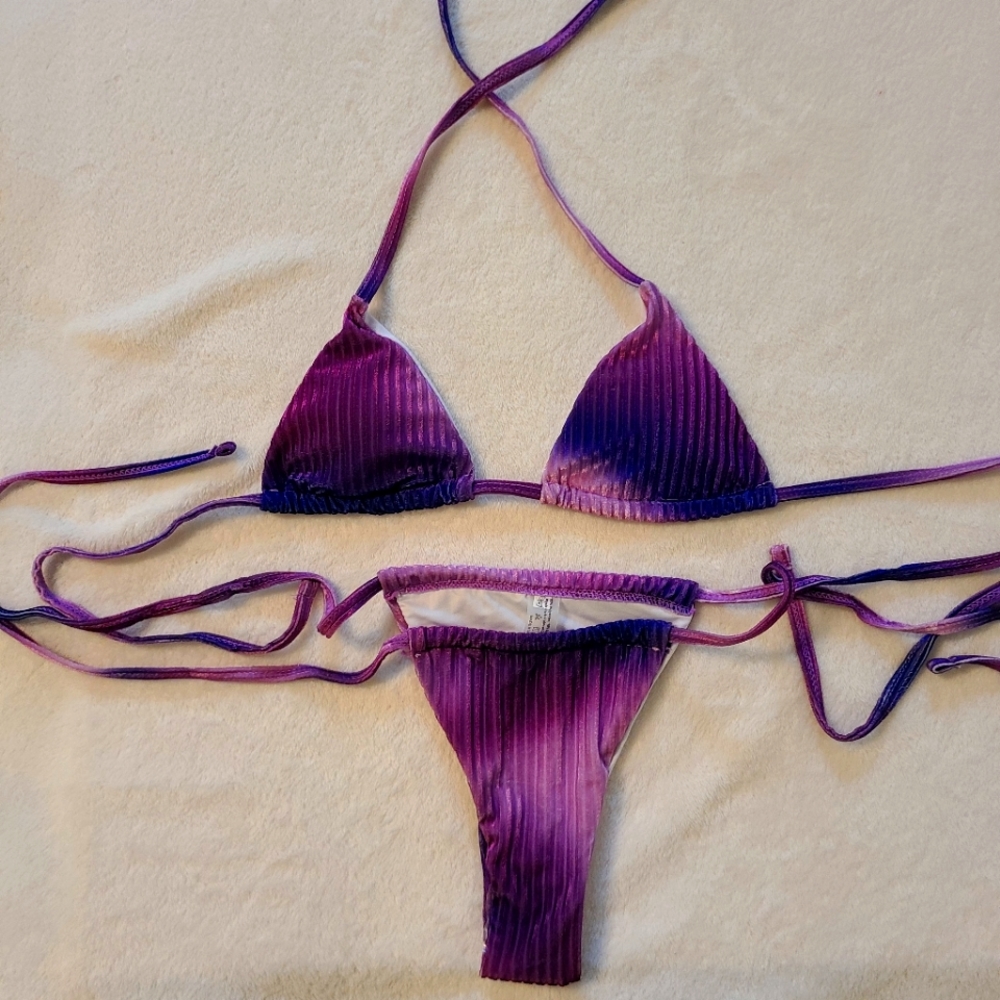 Sexy velvety textured string bikini